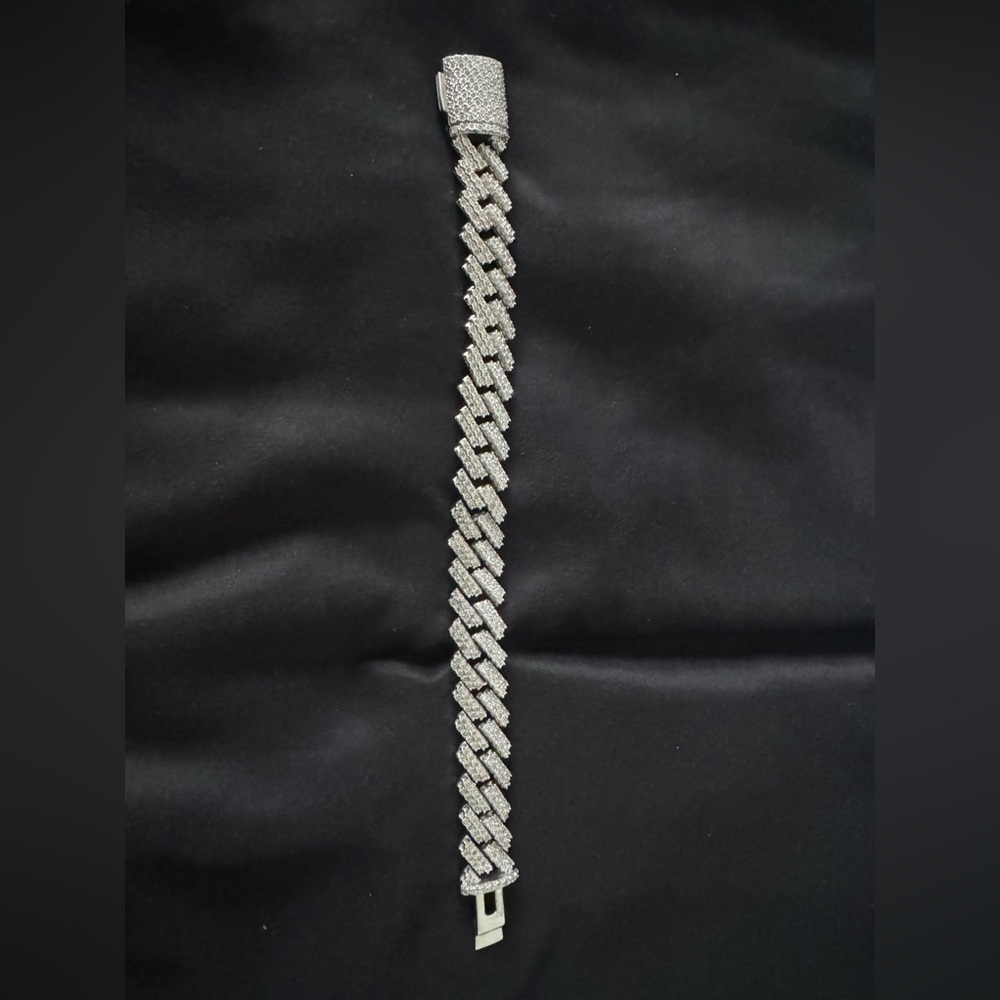 4 carat natural diamond 925 silver Cuban bracelet 8.5 inches 15 mm 79.93 grams